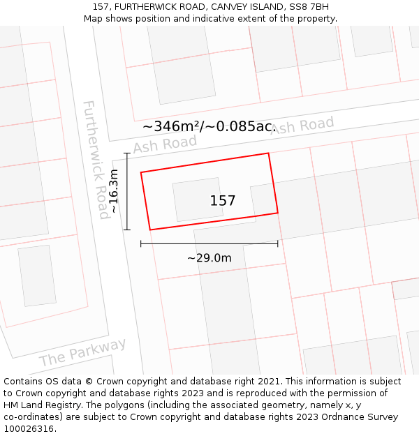 157, FURTHERWICK ROAD, CANVEY ISLAND, SS8 7BH: Plot and title map