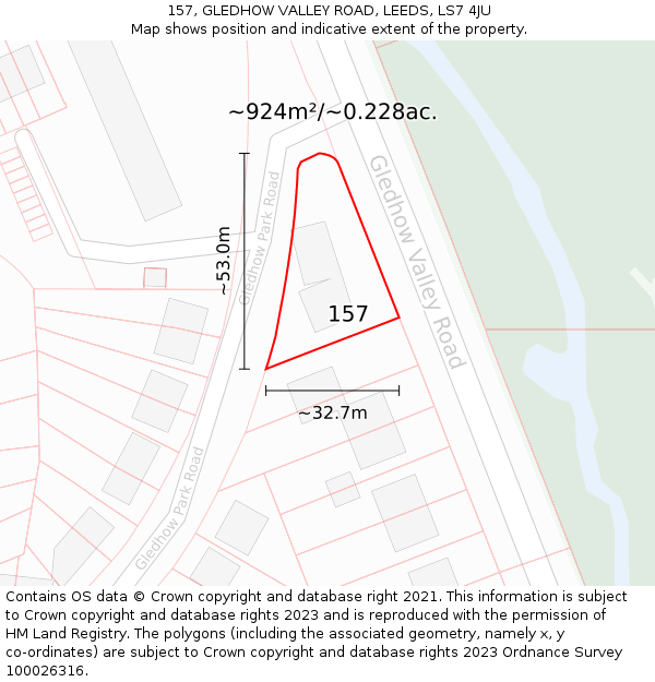 157, GLEDHOW VALLEY ROAD, LEEDS, LS7 4JU: Plot and title map