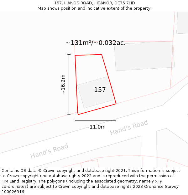 157, HANDS ROAD, HEANOR, DE75 7HD: Plot and title map
