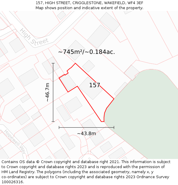 157, HIGH STREET, CRIGGLESTONE, WAKEFIELD, WF4 3EF: Plot and title map