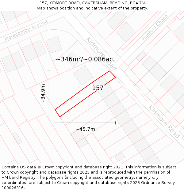 157, KIDMORE ROAD, CAVERSHAM, READING, RG4 7NJ: Plot and title map