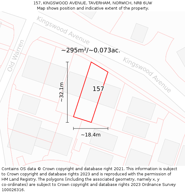 157, KINGSWOOD AVENUE, TAVERHAM, NORWICH, NR8 6UW: Plot and title map