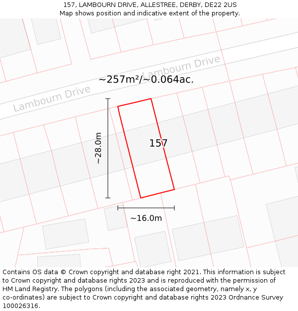 157, LAMBOURN DRIVE, ALLESTREE, DERBY, DE22 2US: Plot and title map