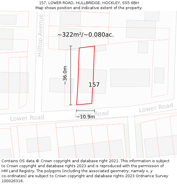 157, LOWER ROAD, HULLBRIDGE, HOCKLEY, SS5 6BH: Plot and title map