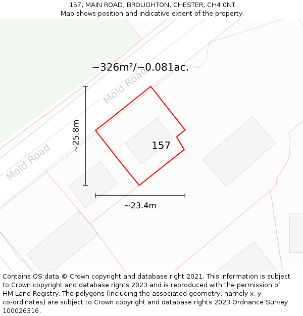 157, MAIN ROAD, BROUGHTON, CHESTER, CH4 0NT: Plot and title map
