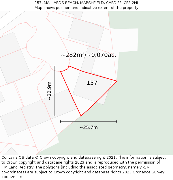 157, MALLARDS REACH, MARSHFIELD, CARDIFF, CF3 2NL: Plot and title map