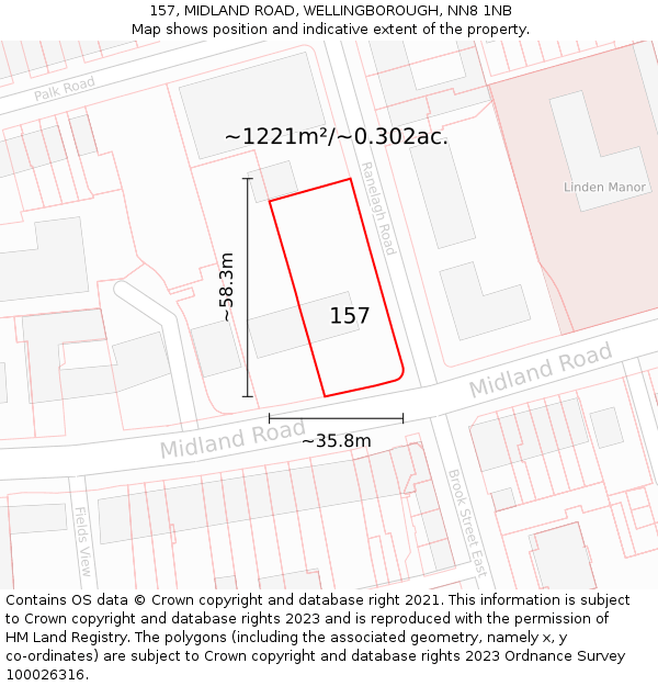 157, MIDLAND ROAD, WELLINGBOROUGH, NN8 1NB: Plot and title map