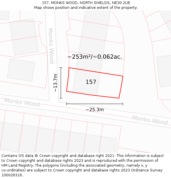 157, MONKS WOOD, NORTH SHIELDS, NE30 2UE: Plot and title map