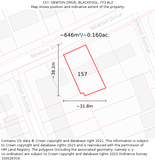 157, NEWTON DRIVE, BLACKPOOL, FY3 8LZ: Plot and title map