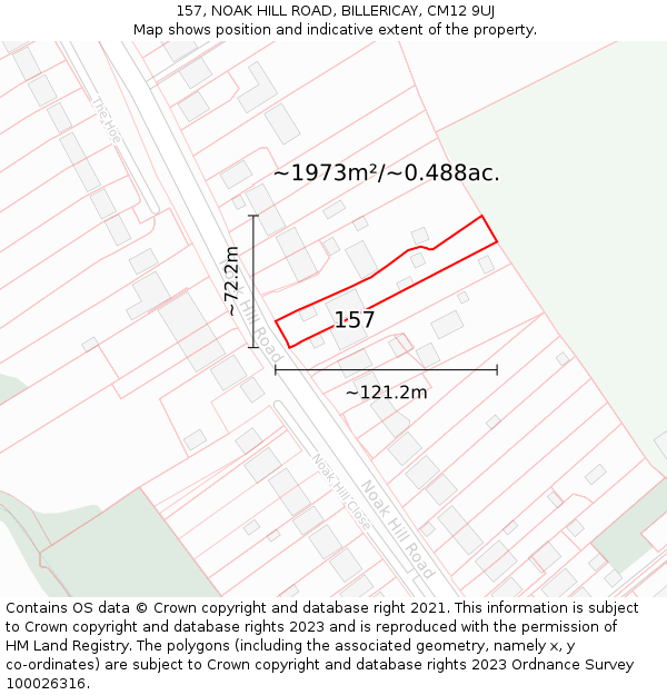 157, NOAK HILL ROAD, BILLERICAY, CM12 9UJ: Plot and title map