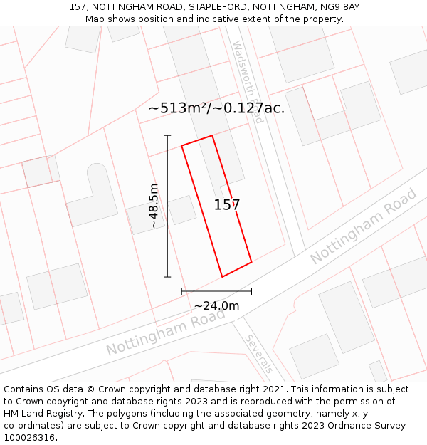157, NOTTINGHAM ROAD, STAPLEFORD, NOTTINGHAM, NG9 8AY: Plot and title map