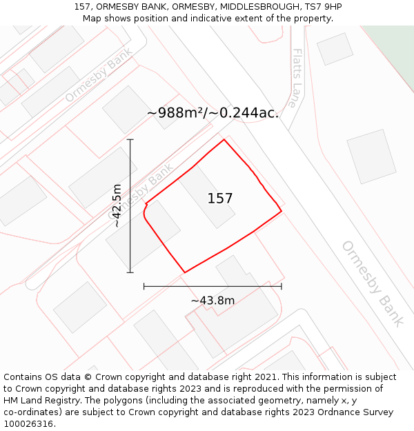 157, ORMESBY BANK, ORMESBY, MIDDLESBROUGH, TS7 9HP: Plot and title map
