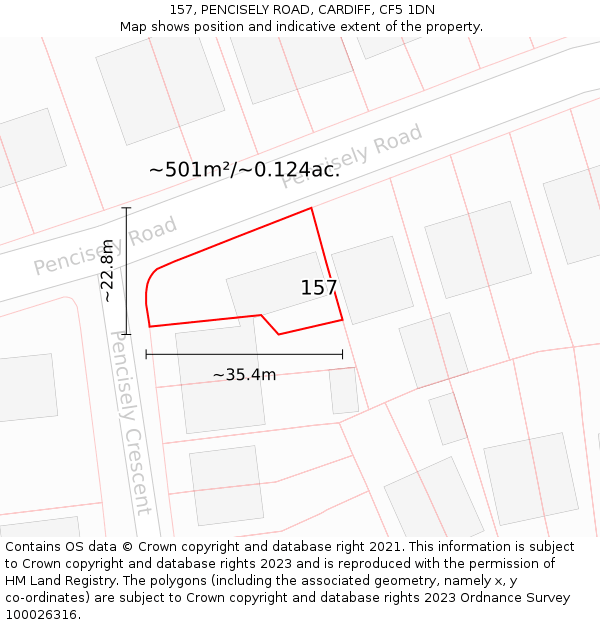 157, PENCISELY ROAD, CARDIFF, CF5 1DN: Plot and title map