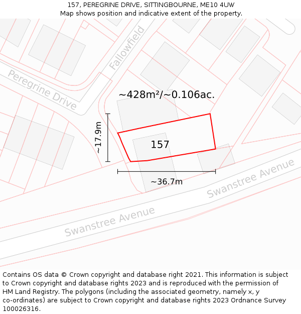 157, PEREGRINE DRIVE, SITTINGBOURNE, ME10 4UW: Plot and title map