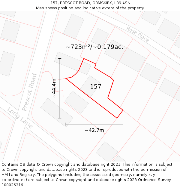 157, PRESCOT ROAD, ORMSKIRK, L39 4SN: Plot and title map