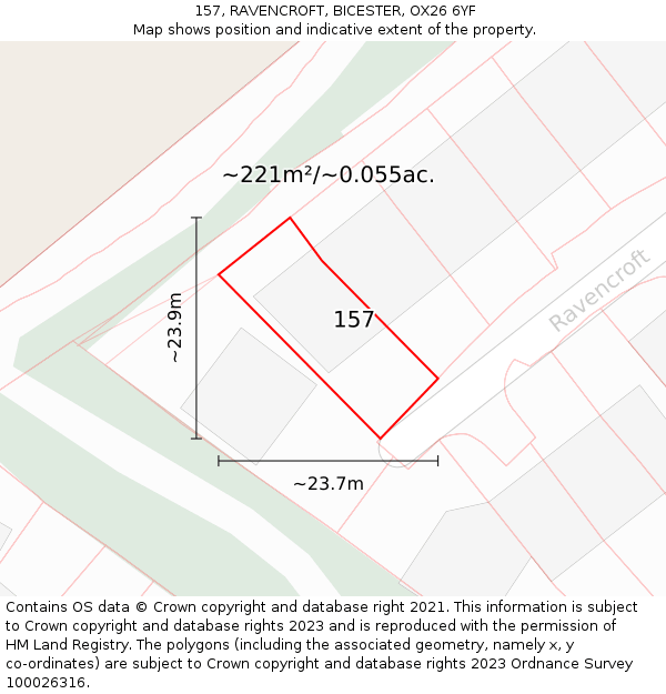 157, RAVENCROFT, BICESTER, OX26 6YF: Plot and title map