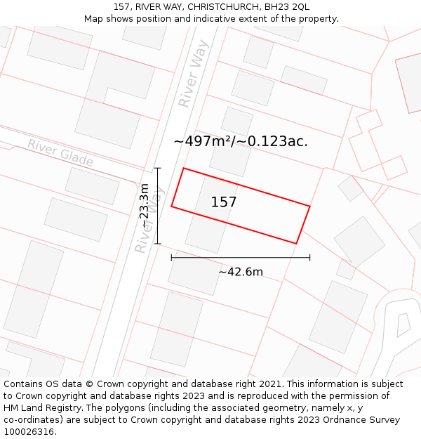 157, RIVER WAY, CHRISTCHURCH, BH23 2QL: Plot and title map