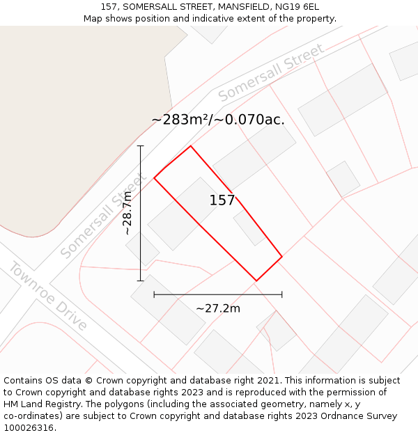 157, SOMERSALL STREET, MANSFIELD, NG19 6EL: Plot and title map