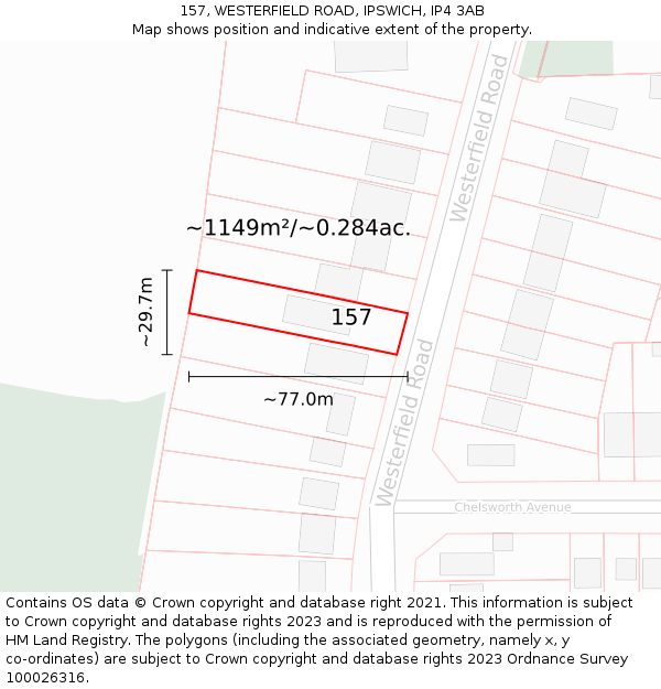 157, WESTERFIELD ROAD, IPSWICH, IP4 3AB: Plot and title map