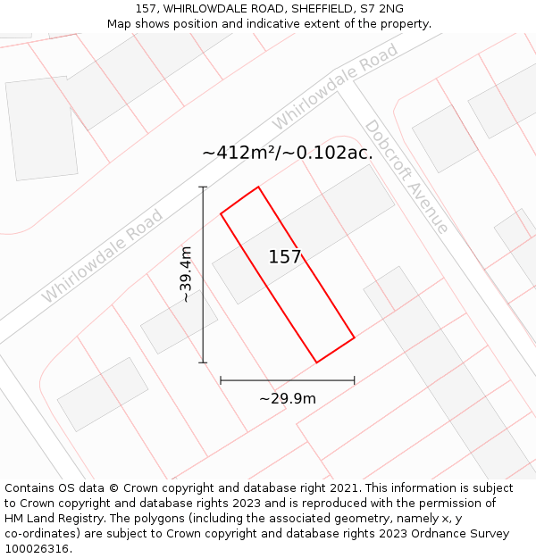 157, WHIRLOWDALE ROAD, SHEFFIELD, S7 2NG: Plot and title map
