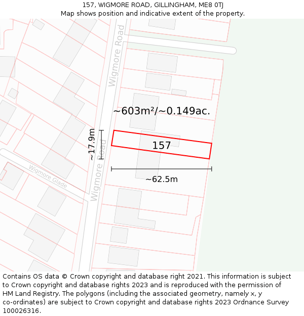 157, WIGMORE ROAD, GILLINGHAM, ME8 0TJ: Plot and title map