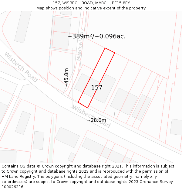 157, WISBECH ROAD, MARCH, PE15 8EY: Plot and title map