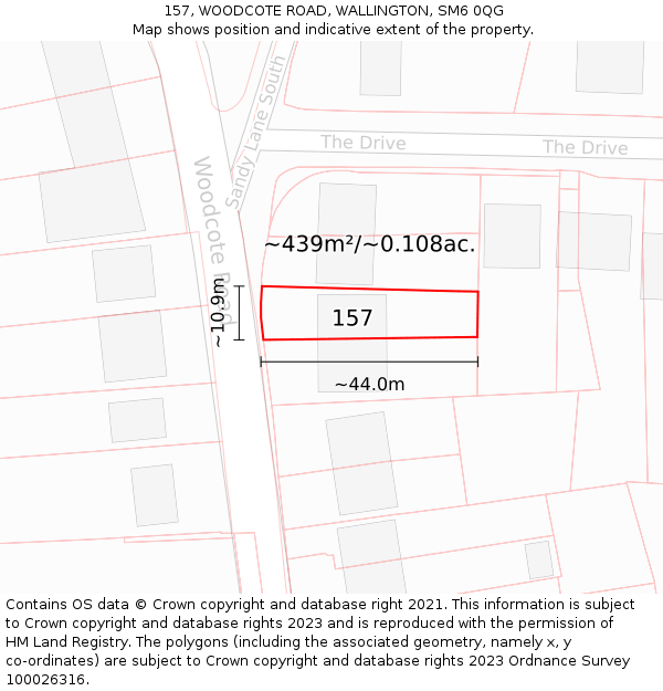 157, WOODCOTE ROAD, WALLINGTON, SM6 0QG: Plot and title map