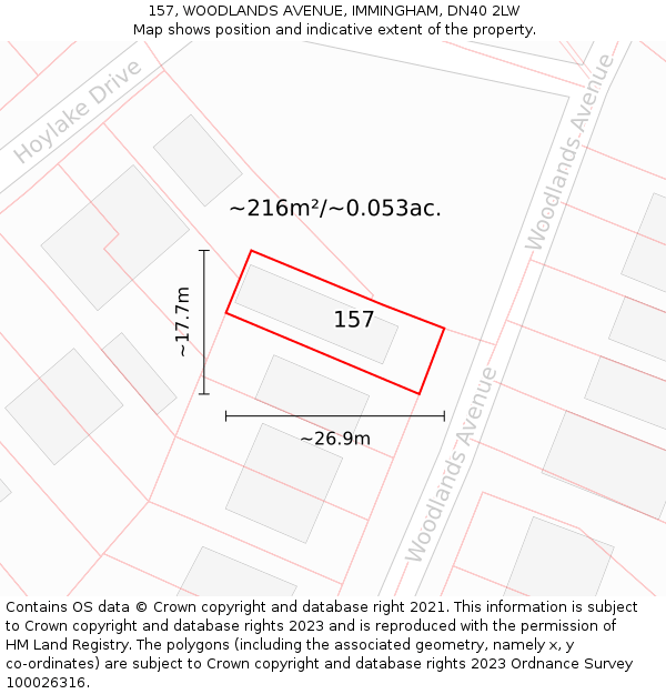 157, WOODLANDS AVENUE, IMMINGHAM, DN40 2LW: Plot and title map