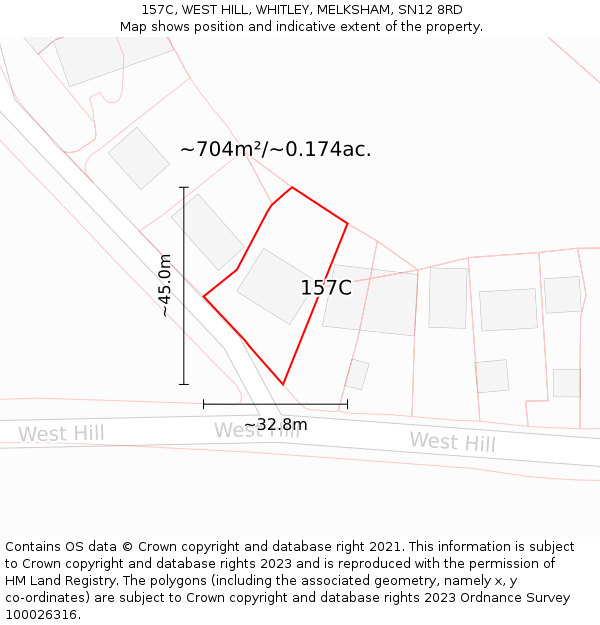 157C, WEST HILL, WHITLEY, MELKSHAM, SN12 8RD: Plot and title map