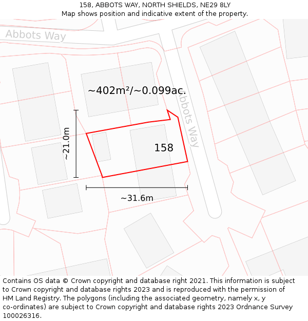 158, ABBOTS WAY, NORTH SHIELDS, NE29 8LY: Plot and title map