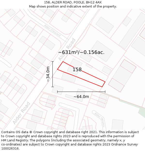158, ALDER ROAD, POOLE, BH12 4AX: Plot and title map
