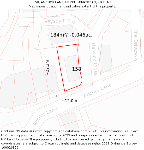 158, ANCHOR LANE, HEMEL HEMPSTEAD, HP1 1NS: Plot and title map