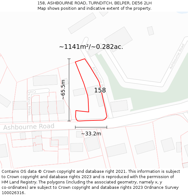 158, ASHBOURNE ROAD, TURNDITCH, BELPER, DE56 2LH: Plot and title map