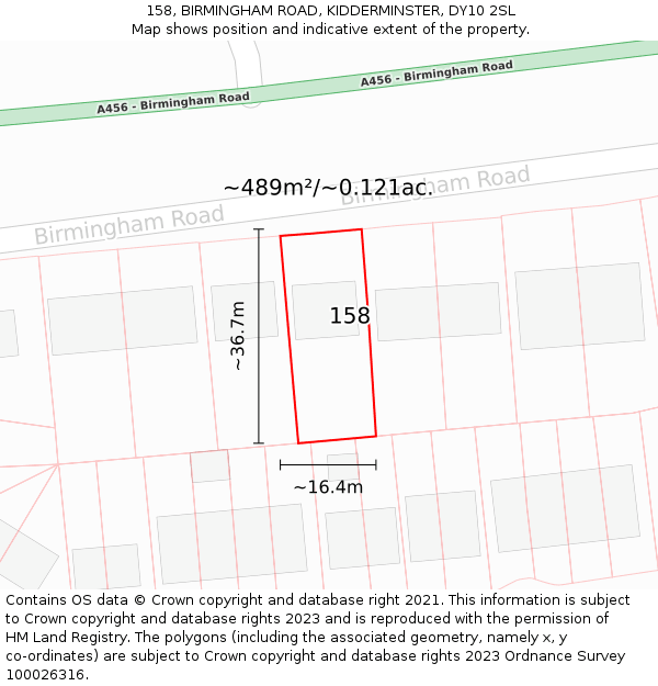 158, BIRMINGHAM ROAD, KIDDERMINSTER, DY10 2SL: Plot and title map