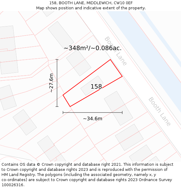 158, BOOTH LANE, MIDDLEWICH, CW10 0EF: Plot and title map