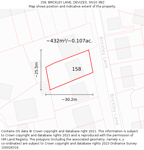 158, BRICKLEY LANE, DEVIZES, SN10 3BZ: Plot and title map