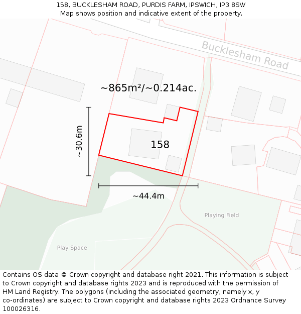 158, BUCKLESHAM ROAD, PURDIS FARM, IPSWICH, IP3 8SW: Plot and title map