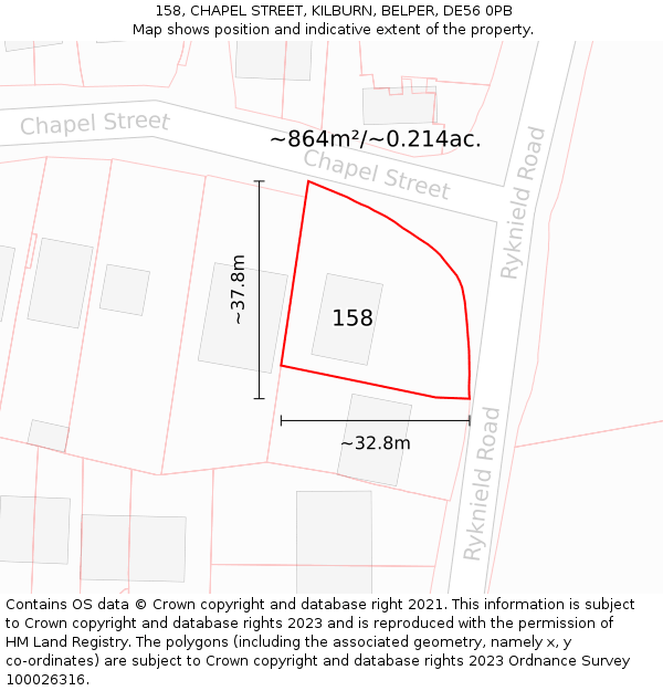 158, CHAPEL STREET, KILBURN, BELPER, DE56 0PB: Plot and title map