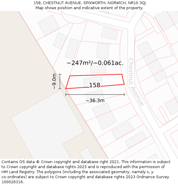 158, CHESTNUT AVENUE, SPIXWORTH, NORWICH, NR10 3QJ: Plot and title map