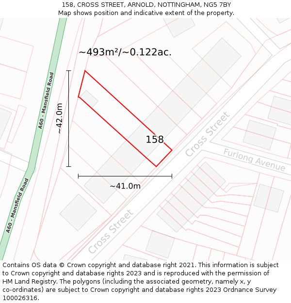 158, CROSS STREET, ARNOLD, NOTTINGHAM, NG5 7BY: Plot and title map