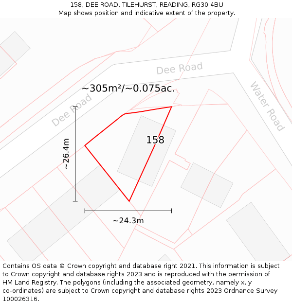 158, DEE ROAD, TILEHURST, READING, RG30 4BU: Plot and title map