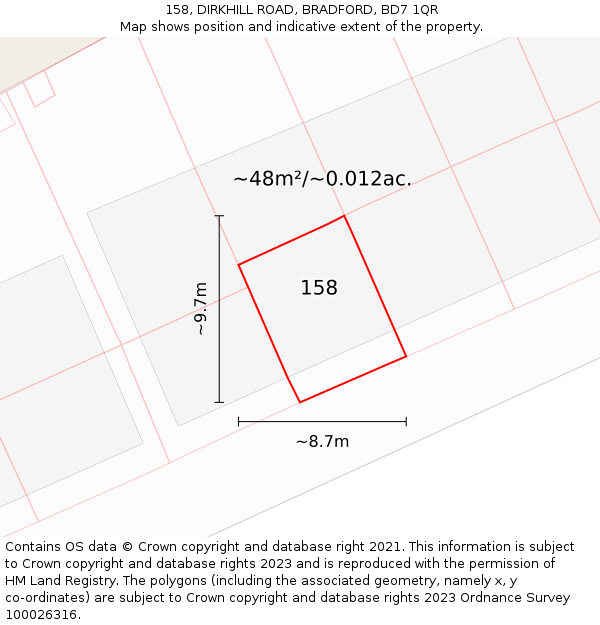 158, DIRKHILL ROAD, BRADFORD, BD7 1QR: Plot and title map