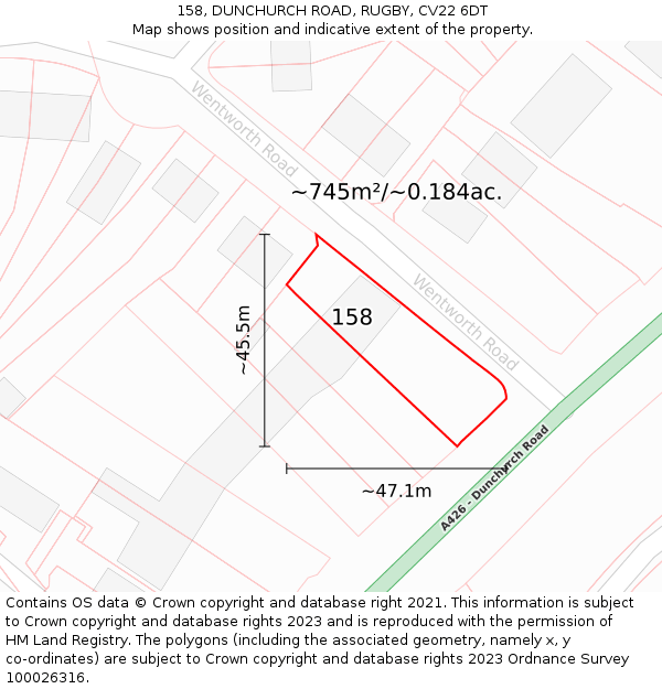 158, DUNCHURCH ROAD, RUGBY, CV22 6DT: Plot and title map