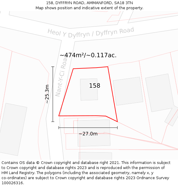 158, DYFFRYN ROAD, AMMANFORD, SA18 3TN: Plot and title map