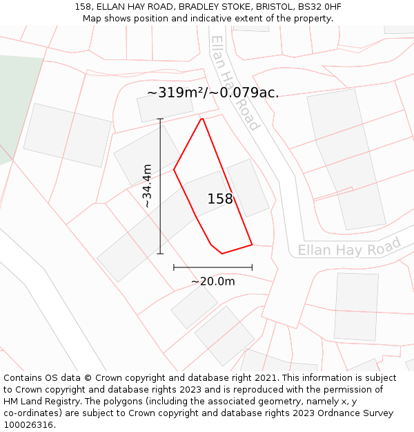 158, ELLAN HAY ROAD, BRADLEY STOKE, BRISTOL, BS32 0HF: Plot and title map