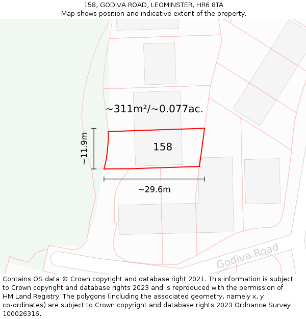 158, GODIVA ROAD, LEOMINSTER, HR6 8TA: Plot and title map