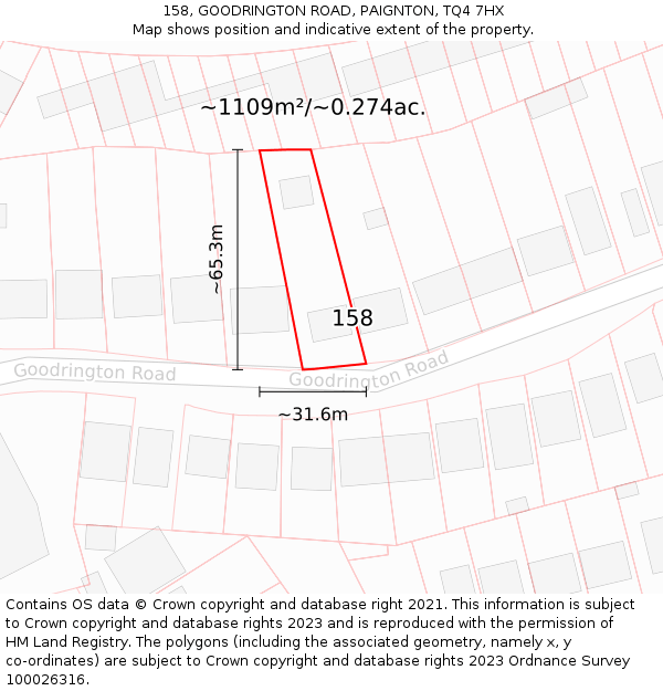 158, GOODRINGTON ROAD, PAIGNTON, TQ4 7HX: Plot and title map