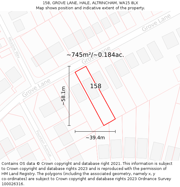158, GROVE LANE, HALE, ALTRINCHAM, WA15 8LX: Plot and title map