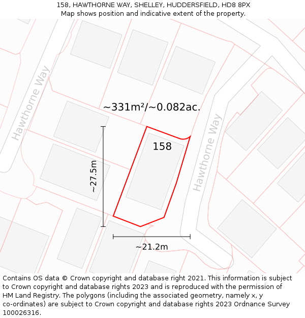 158, HAWTHORNE WAY, SHELLEY, HUDDERSFIELD, HD8 8PX: Plot and title map