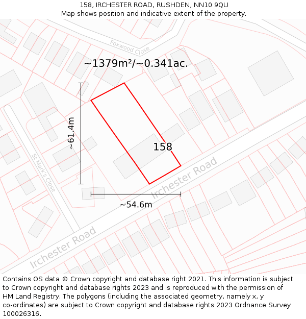 158, IRCHESTER ROAD, RUSHDEN, NN10 9QU: Plot and title map